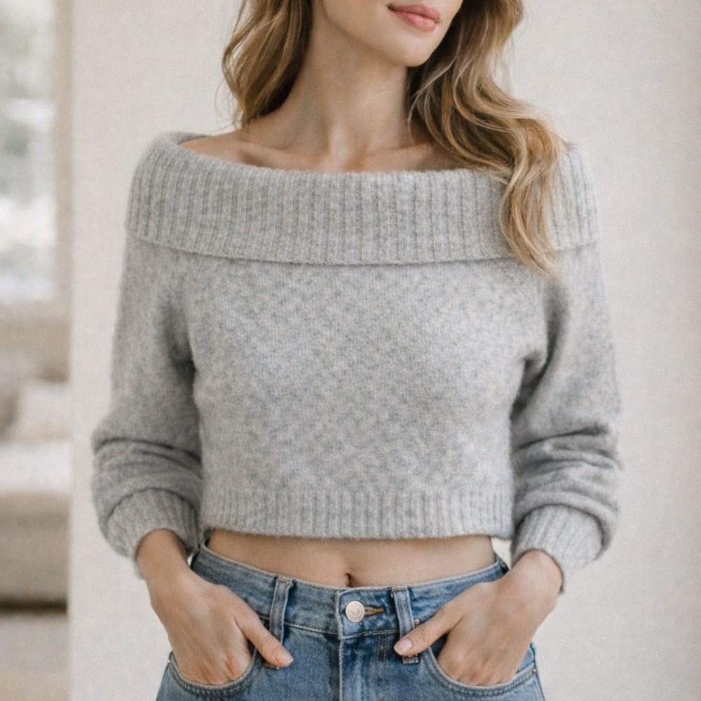 Hollister Heather Gray Off-Shoulder Sweater size S soft fabric